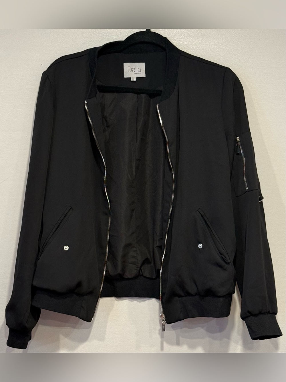 Dalia Collection Women's Black Full Zip Utility Bomber Jacket Size Medium